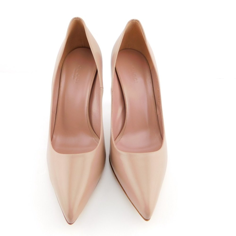 Unworn GUCCI Blush Pink Nude Leather Signature Bamboo Heel Pumps 37.5